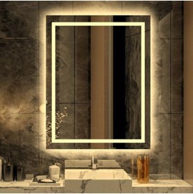 Resim 80x60 Cm Dikdörtgen Günışığı Ledli Kumlamalı Banyo Makyaj Ve Dekor Aynası 