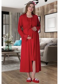 Resim Mecit Pijama Mecit 6005 Kırmızı Hamile Lohusa Sabahlıklı Gecelik Takım 