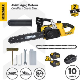Resim Rtrmax Rtx1891 Şarjlı Ağaç Kesme Motoru 2xli-ion 4 Ah 35 Cm Pala Çift Akü X-lion - Akü Dahil 
