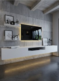 Resim Resital Ledli Duvara Monte Tv Sehpası - Beyaz - W6019-1 Beyaz 