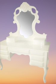 Resim BENGİ TİCARET Makyaj Masa 19440 Dresuar 9ÇEKM Kayın Aslan Ayak Parlak Beyaz Aslan Baş El yapım 