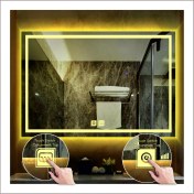 Resim Dnr-Mirror65x90 Cm Günışığı Ledli Tasarım Kumlamalı Dokunmatik Tuşlu Buğu Önleyicili Banyo Aynası 