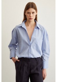 Resim Never More Çizgili Oversize Gömlek Mavi 