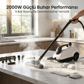 Resim Buharlı Temizlik Makinesi, 2000W Güçlü Buhar Performansı, 27 Farklı Aksesuar ile Etkili Temizlik, 5 Bar Yüksek Basınçlı 160°C Sıcak Buhar, 6 Metre Kablo Uzunluğu, Basınçlı Buharlı Temizleme Makinesi 
