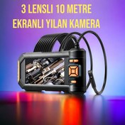 Resim WIWOCAM Ekranlı 3 Lensli Endoskop Yılan Kamera 10 Metre Sert Kablo SD Karta Kayıt 