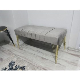 Resim Modern Çizgi Model Puf Ayakucu Bench Gold Metal Ayak 90 Cm Gri 