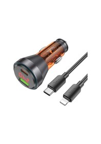 Resim Hoco Nz12b Unimpeded Pd48w Usb + Type-c Araç Çakmaklı Hızlı Şarj Aleti + Type-c To Apple Uyumlu iPhone Kablo- 5775 