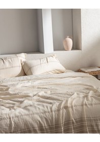 Resim Madame Coco Breville Tek Kişilik Müslin İpliği Boyalı Lastikli Nevresim Takımı - Ekru/haki 8684427207598 Çok Renkli 