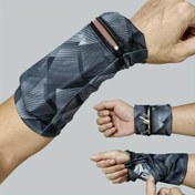 Resim Geometrik Desenli Spor Bilek Cüzdanı - Koşu, Bisiklet ve Dış Aktiviteler için Güvenli Fermuarlı Telefon & Bozuk Para Kılıfı, Esnek Kumaş Kol Bandı 