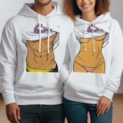 Resim Kaslı Çiftler Kapşonlu Polar Sweatshirt 