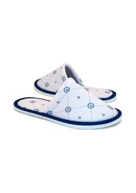 Resim Erkek Gri Marine Desenli Yumuşak Tabanlı Ev Terlik Beyaz 