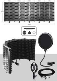 Resim Midex Pf-43ps Mikrofon Ses Yalıtım Paneli 5 Bölümlü Ayaklı 69x26 Cm (filtre Sünger Shock Mount Kablo 