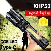 Resim 1 adet, Süper Parlak XHP70 Güçlü LED El Feneri, Güç Bankası El Feneri, USB Şarj Edilebilir Kamp Stili Taktiksel El Feneri, COB Işık ile, Kamp Stili ve Acil Durum Kullanımı için Uygun 