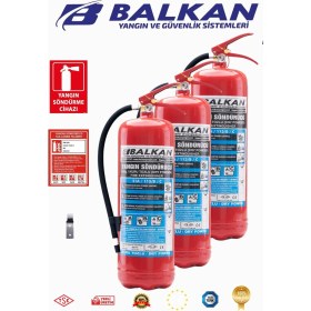 Resim BALKAN YANGIN VE GÜVENLİK SİSTEMLERİ 6 kg Ruhsata Uygun 4 Yıl Tozlu Yangın Tüpü 3 Adet Set (Talimat-Levha-Askı) 