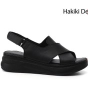 Resim Gönderi R Siyah Cırt Bantlı Dolgu Topuk Hakiki Deri Comfort Sandalet Siyah 