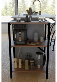 Resim Steel Design 3 Katlı Metal Gövdeli Çok Amaçlı Raf Mutfak, Ofis Ceviz 