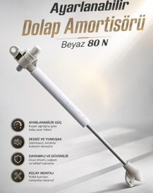 Resim NZB Ayarlanabilir Dolap Amortisörü Beyaz 80 N Gazlı Piston Kapak Hidroliği Tutacağı Kapak Yavaşlatıcı 