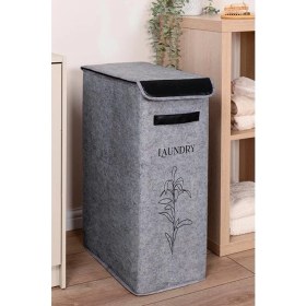 Resim ALAS Kapaklı Çamaşır Sepeti Derili Kompakt -Katlanabilir Dayanıklı 25X40X60 cm 