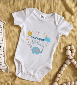 Resim Bk Kids Amcasının Erkeğe Tasarımlı Beyaz Bebek Body Zıbın-1 Çok Renkli 