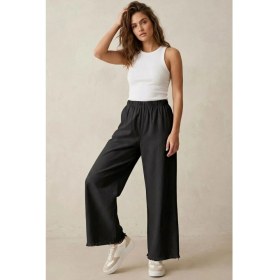 Resim Modestim Kadın Siyah Beli Lastik Özel Yıkamalı Kumaş Paçaları Püsküllü Geniş Paça Tesettür Pantolon 