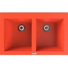 Resim Polex Cristalüx Granit Evye P-2XLN Turuncu 2 Hazneli Tezgah Altı Ve Tezgah Üstü Mutfak Evyesi 80.5x51.5 CM 