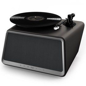 Resim Hym Originals Seed Retro Pikap Plakçalar Dahili Bluetooth Hoparlörlü 80W RMS Aux, RCA Çıkışlı All-in-One Hi-Fi Ses Sistemi, Siyah Deri 