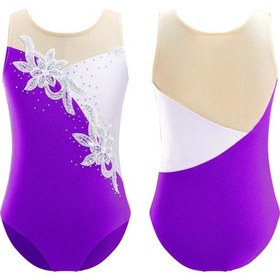 Resim Mor Jimnastik Dans Eğitimi Elbise Çocuk Kız Kolsuz Payetler Dekor Paten Leotard Mor 