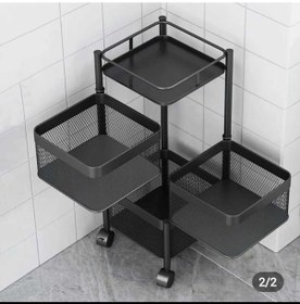 Resim Trendesk 3 Katlı Siyah Metal Kare Modern Patates Soğan Sepeti, Sebzelik 