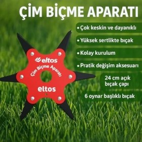 Resim Grains Global Çim Biçme Aparatı, 6 Bıçaklı, Ergonomik, Metal, Bahçe Tırpan Makinesi Ek Parça, CBA250 