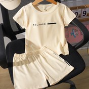 Resim Erkek Çocukları için Basit Harf Baskılı Tişört & Şort Moda Günlük İki Parçalı Takım 