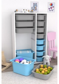 Resim Rine 14 Sepetli Çok Amaçlı Oyuncak Dolabı Mavi Gri 2d4k8u Gri - Mavi 