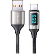 Resim Usams US-Sj544 Dijital Göstergeli Çipli Örgülü PD 66 W USB To Type-C Şarj ve Data Kablosu 1.2 M 