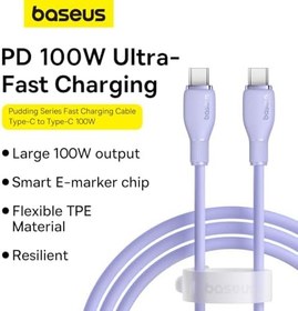 Resim Baseus Pudding Hızlı Şarj Özellikli Type-C to Type-C Kablo 100W, 1.2 Metre, Mor 