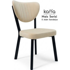 Resim Kaffahome Nais Serisi Modern , Metal İskelet Ergonomik Yemek Odası Ve Mutfak Sandalyesi - Babyface Kumaş 2 Adet Krem 