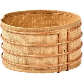 Resim Rose Paslanmaz Yuvarlak Ekmek Sepeti Jüt Kumaş, Lüks Sunum Sepeti - Çok Amaçlı Metal Rose 