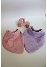 Resim Organik Pamuk 8 Katlı Multi Müslin Fular Model 2'li Kız Bebek Önlük Salya Mama Önlüğü 