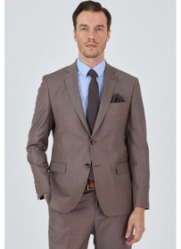 Resim İmza Turuncu Mono Yaka Düz 2 Düğme Classic Yünlü Slim Fit Takım Elbise 1001250175 Turuncu 