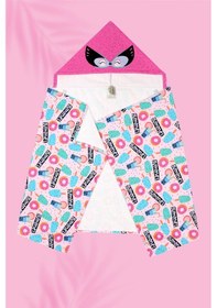 Resim Kapşonlu Çocuk Plaj Havlusu Summer Cute Fusya 