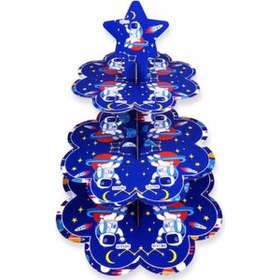 Resim Karton Kek Standı 3 Kat 30cm Uzay Uzay 