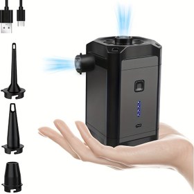Resim 1pc Taşınabilir Elektrikli Hava Pompası, 5200mAh Şarj Edilebilir Hızlı Şişirici, Yataklar, Botlar, Yüzme Yüzükleri, Havuz Oyuncakları için - Kompakt, Hafif, Çift Hava Çıkışı, USB Şarj, Bakır & ABS Yapısı, ≤36V Çalışma Voltajı 