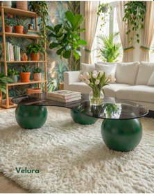 Resim Küre Orta Sehpa - Yeşil - Fasulye - Füme Cam Yeşil 