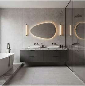 Resim 60x110 Cm Modern Oval Led Banyo Aynası Dokunmatik Dim Edilebilir, 3000k Günışığı Sarı 