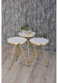 Resim Zigon Sehpa Ve Orta Sehpa Kr Gold Metal Ayak Gold Beyaz Set Diğer 