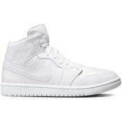 Resim Nike Air Jordan 1 Mid Unisex Leather Sneaker Hakiki Deri Bilekli Günlük Spor Ayakkabı Beyaz 