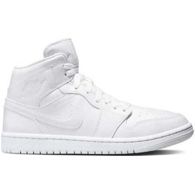 Resim Nike Air Jordan 1 Mid Unisex Leather Sneaker Hakiki Deri Bilekli Günlük Spor Ayakkabı Beyaz 
