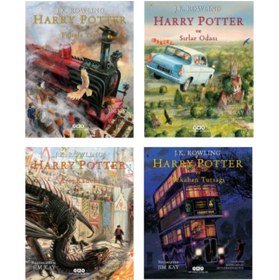 Resim Harry Potter Serisi Ciltli Resimli Özel Baskılar 4 Kitap Set - Felsefe Taşı - Sırlar Odası - Ateş 