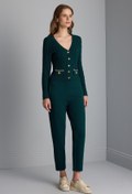 Resim Beli Kordonlu Cepli Yeşil Triko Pantolon 