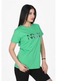 Resim Nrnv Baskılı Bisiklet Yaka Normal Kalıp Tshirt Yeşil-yeşil Yeşil 
