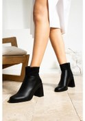 Resim Shoetek Stel Kadın Bot&bootie Kalın Topuklu Siyah Deri Sıyah Cılt 