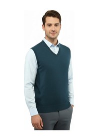 Resim Çizgi Triko Erkek V Yaka Süveter Çelik Örgü Regular Kalıp 5200h Bgl-st04962 Petrol 